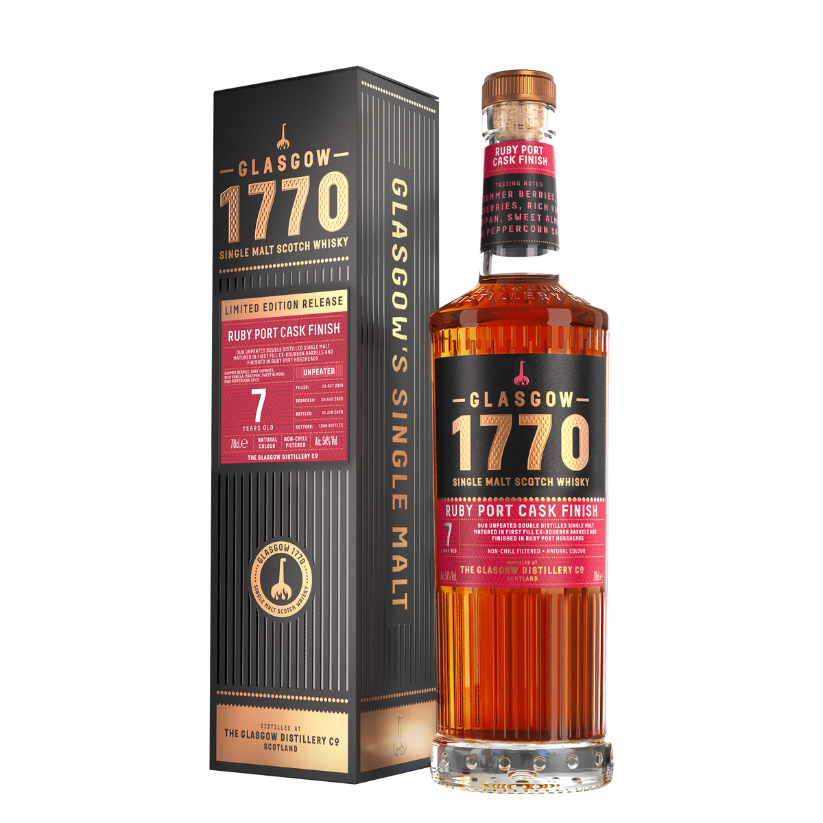 Glasgow 1770 Cask Picks Series, Ruby Port Cask Finish - Single Malt Whisky, 70cl