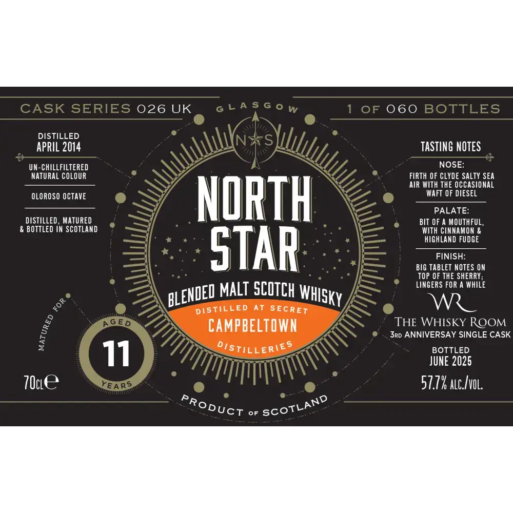 The Whisky Room 3rd Anniversary Single Cask Campbeltown 11 Oloroso Octave North Star Spirits - Blended Malt - 70cl