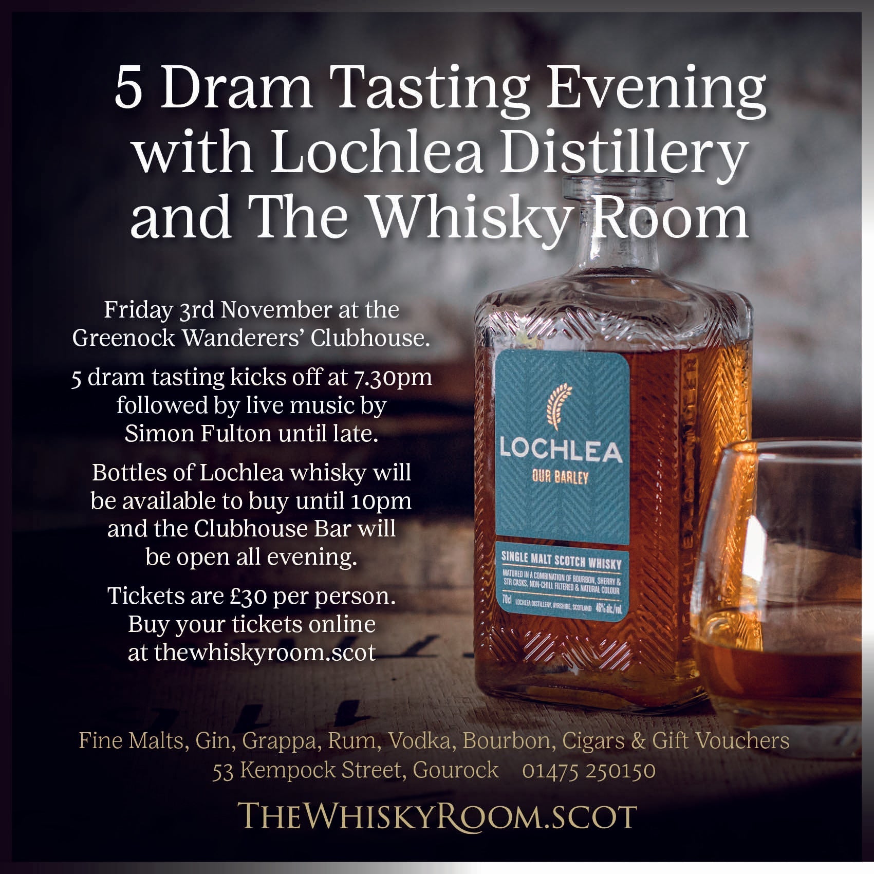 Evento de degustación, 3 de noviembre con Lochlea Distillery