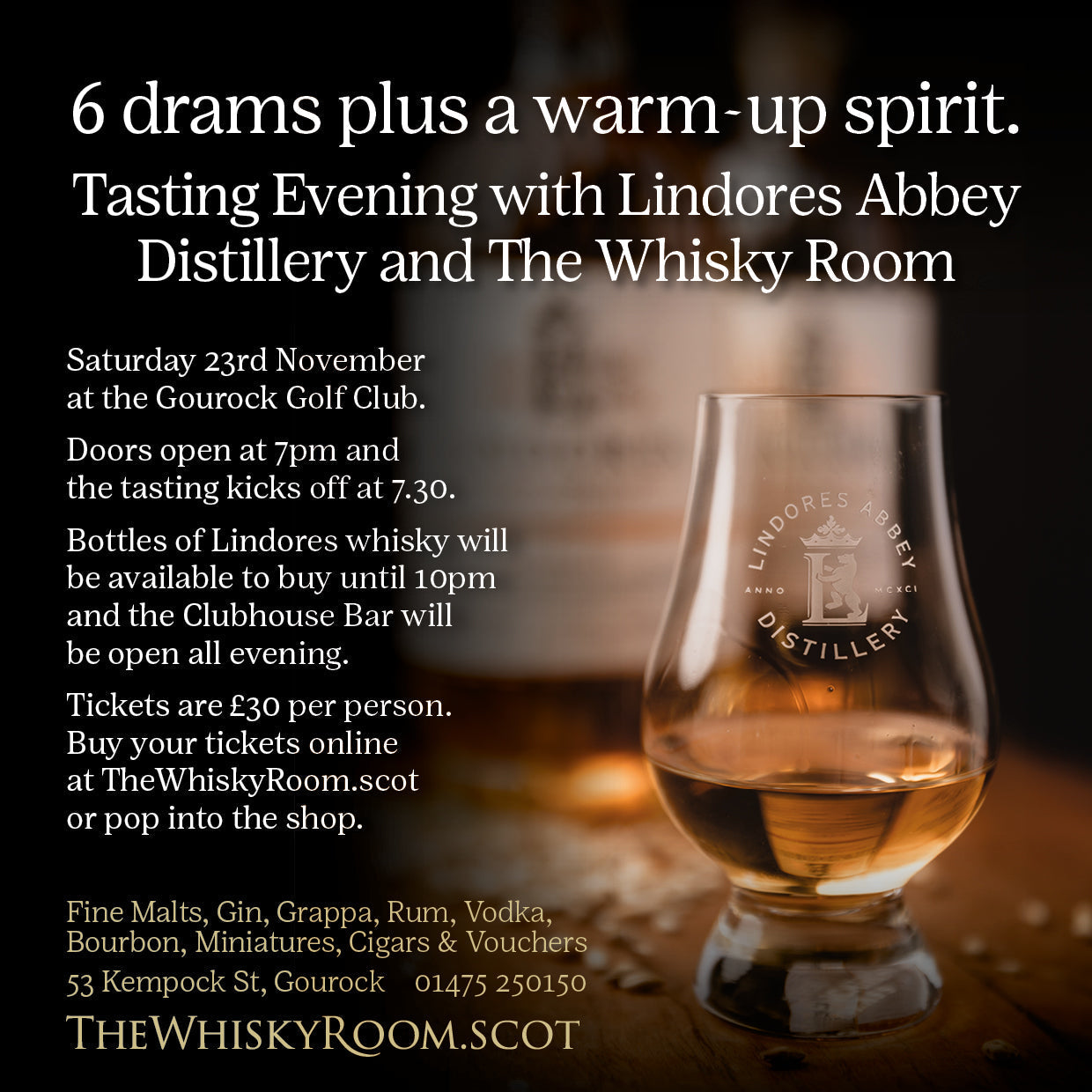 2024 - Whisky Tasting Event, Saturday 23rd November 2024 with Lindores Abbey Distillery | Buy From Scotland