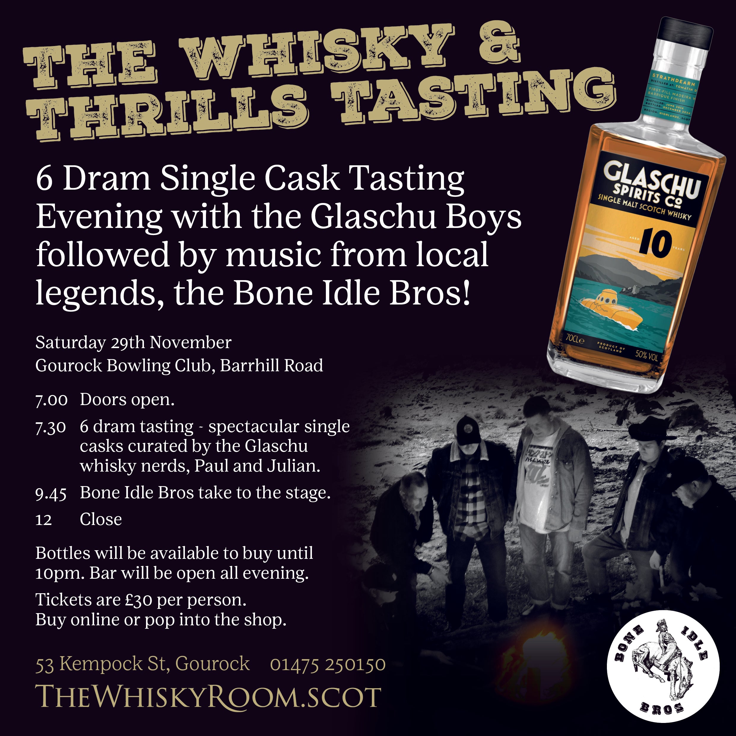 2025 - Whisky Tasting Event, Saturday 29th November with Glaschu and the Bone Idle Bros