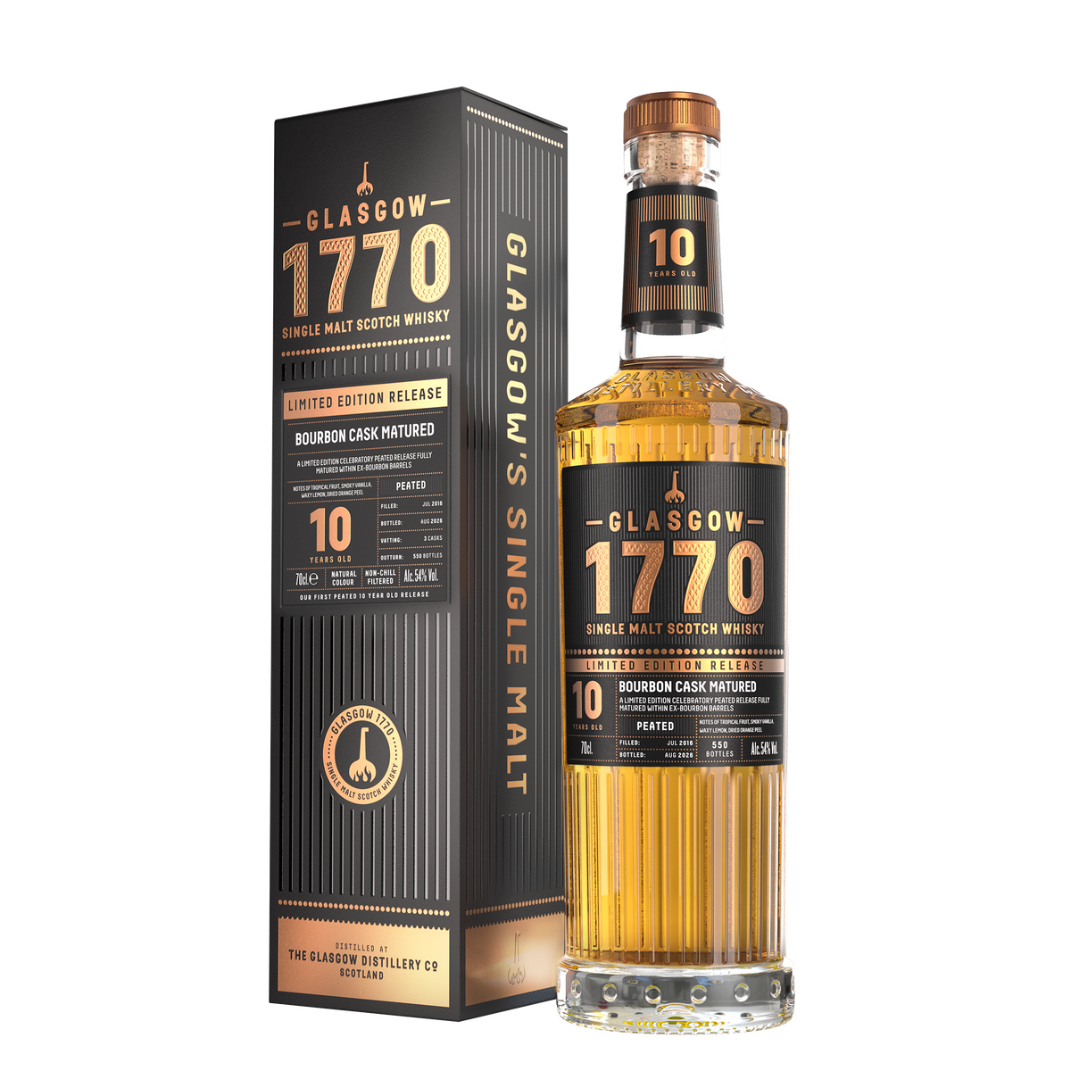 Glasgow 1770 10 Year Old Peated, Bourbon Cask Matured - Single Malt Whisky, 70cl