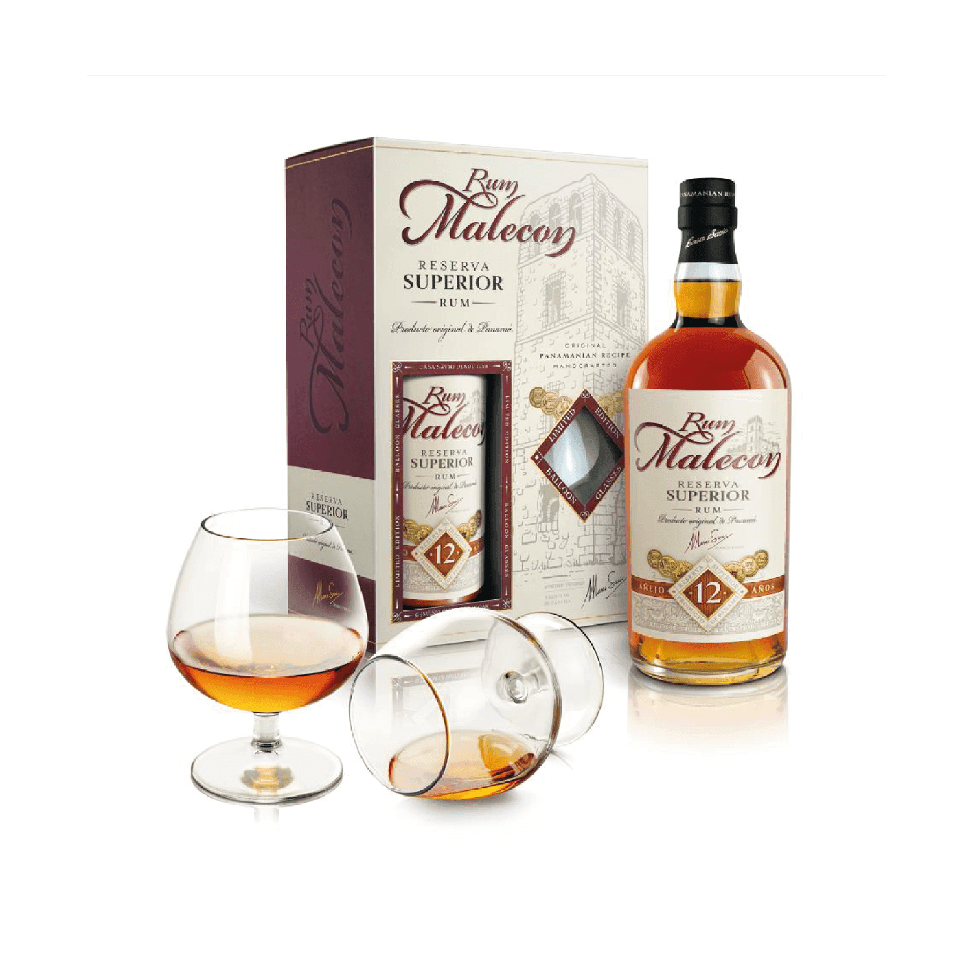 Rum Malecon 12 year old - gift pack with 2 glasses