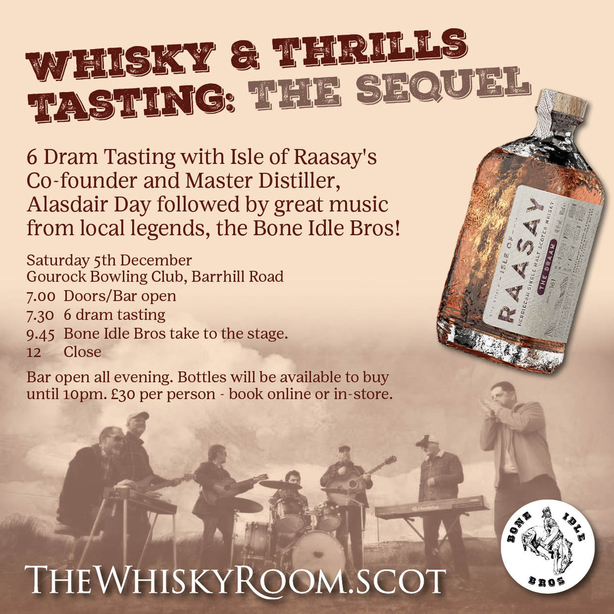 2026 - Whisky Tasting Event, December 5th with Raasay and the Bone Idle Bros